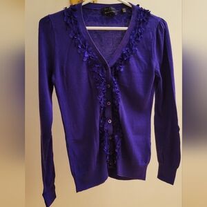 Ted Baker violet heart embellished v-neck button down cotton cardigan small